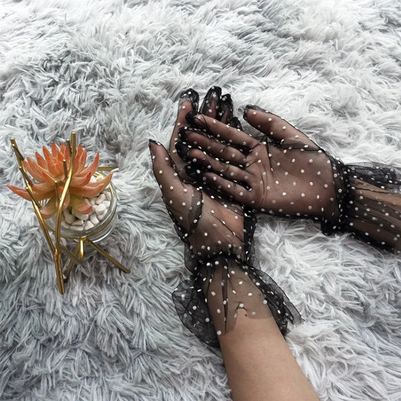 

6 colors lace gloves for women fashion summer spring sunscreen dot pattern glove ladies wedding gloves one size adult
