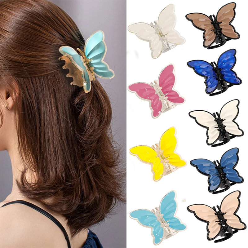 

Big Butterfly Hair Claws Sweet Women Acrylic Crab Grasping Clip Candy Color Shark Clip Hairpins Hair Accessorie DIY Styling Tool