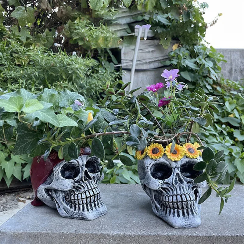 

Garden Miniatures Skull Plant Succulent Flower Pot Ornaments Garden Balcony Home Creative Decoration Resin Plant Pot Statues