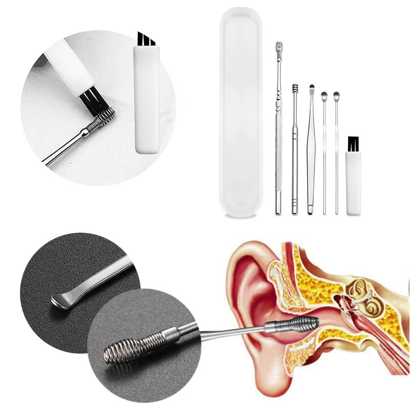 

6/7Pcs/set Ear Wax Pickers Curette Ear Pick Cleaner Ear Cleaner Spoon Care Steel Earpick Wax Remover Ear Clean Tool Ear Pick Hot