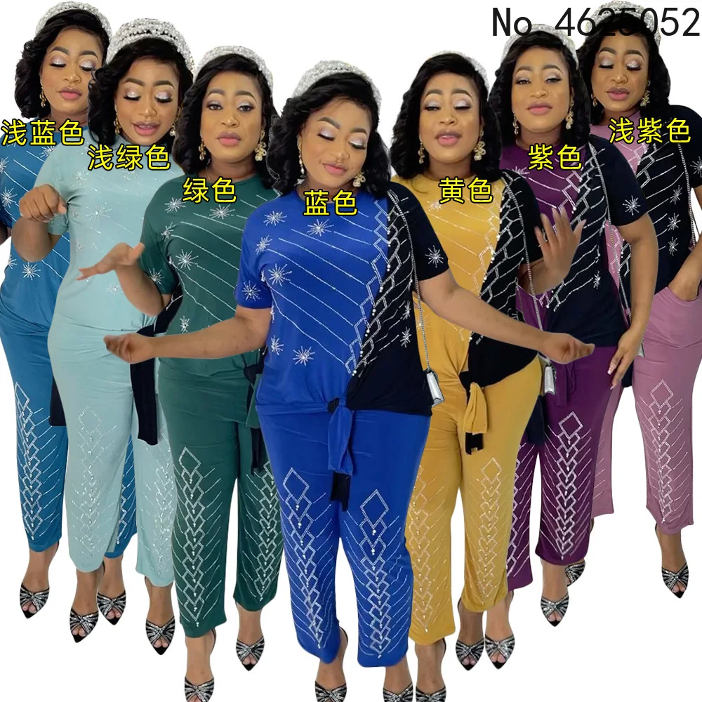 

Африканская одежда, Женский комплект из 2 предметов, Дашики, летние модные костюмы с коротким рукавом и брюками, вечерние комплекты