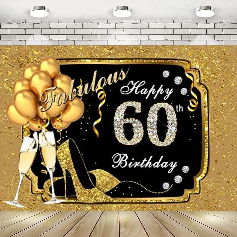 

Фон для фотосъемки в стиле 60-х дней рождения со стразами и золотыми воздушными шарами