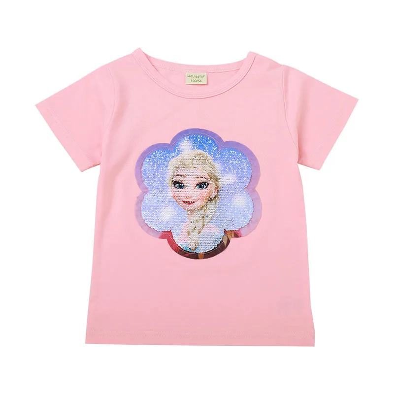

Girls T-Shirt New Children's Summer Sequin Short Sleeve Cotton T-Shirt Girl Clothes Casual Tops