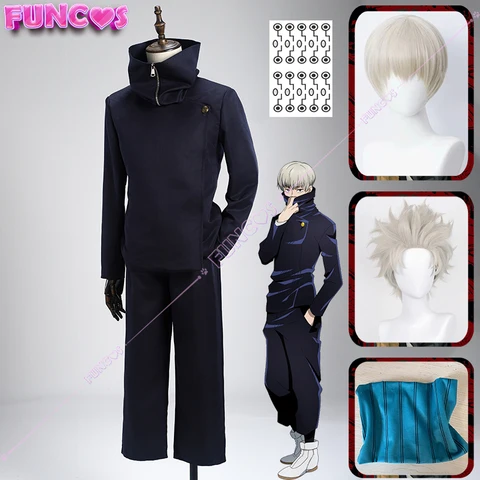 Парик для косплея из аниме «джутсу», школьная форма синего цвета для косплея Токио юютсу, высокий реквизит, тату-наклейка, шарф, набор для волос