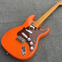 orange st electric guitar maple neck fingerboard dot inlay special engraved neck platebasswood body