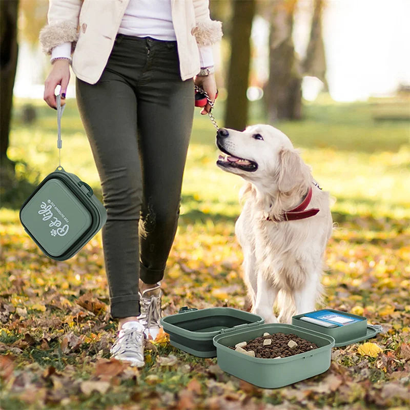 Thickened Folding Pet Bowls Outdoor Double Tableware Travel Dog Feeder Supplies Portable