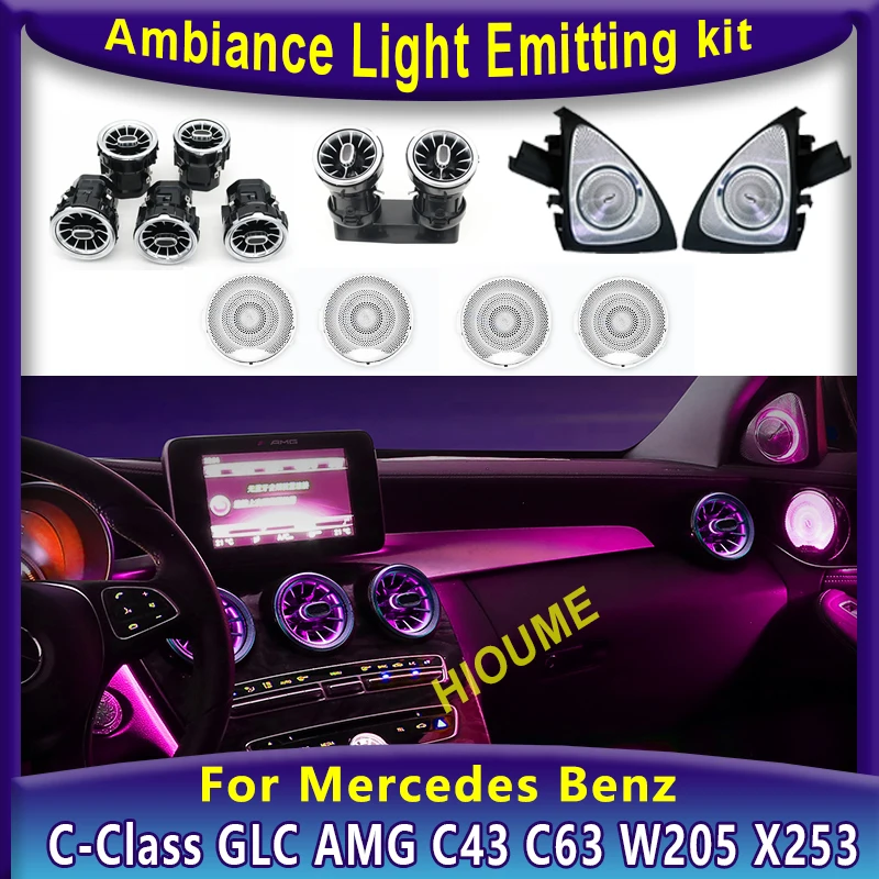 

3/12/64 Colors LED Air Vents 3D Rotating Tweeter Ambient Light Kit For Mercedes Benz C/GLC Class Coupe W205 X253 C43 C63