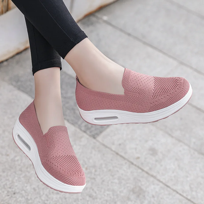 Flat Platform Shoes Women Fly Weave Casual Sneakers Breathable Hollow Out Slip on Woman Vulcanized Loafers Zapatillas De Mujer