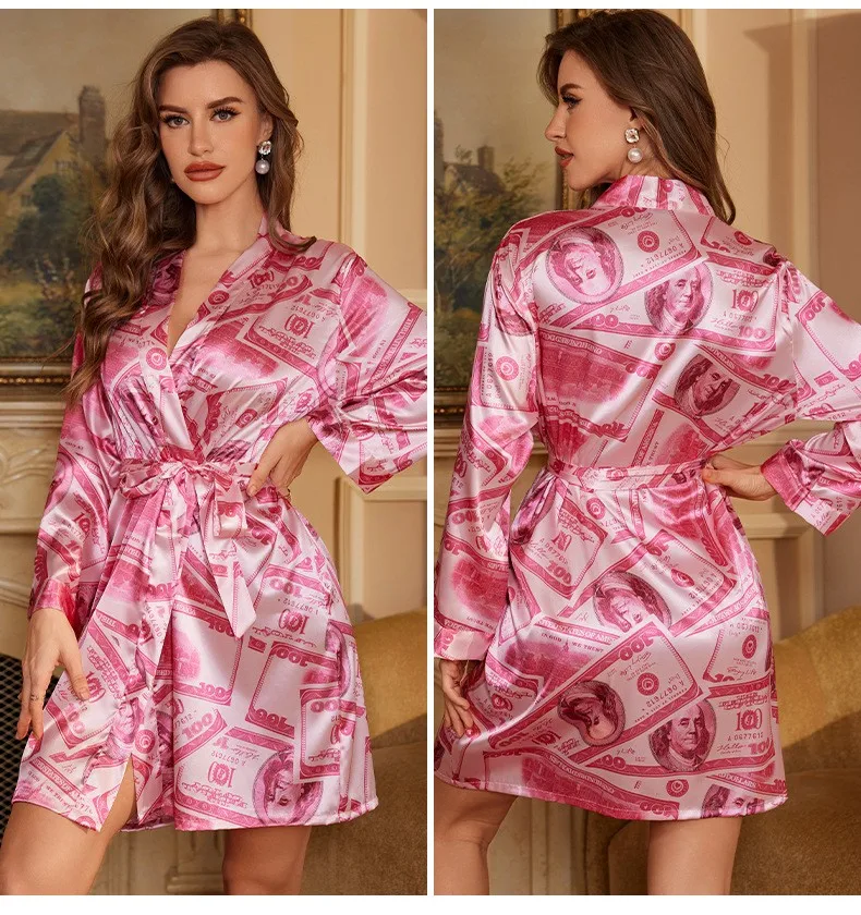 Новый женский халат из ледяного шелка кимоно сексуальный с принтом одежда для