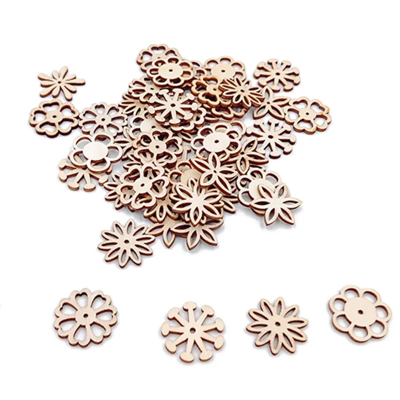 

20 шт. смешанные деревянные украшения лазерная резка заготовки ломтики цветочные формы натуральные украшения для детей DIY