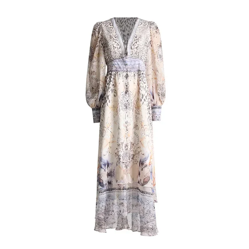 Новое весеннее женское платье темпераментное длинное с глубоким v-образным