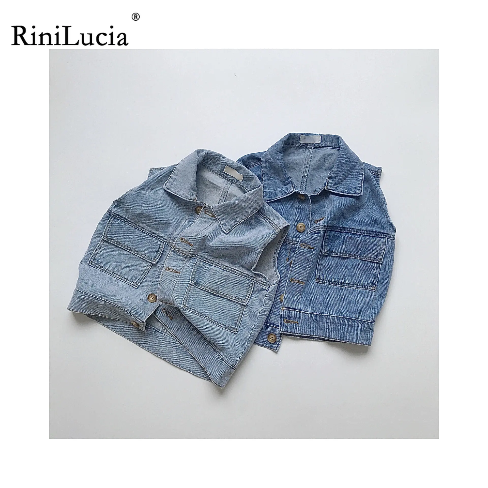 

RiniLucia Baby Boys Denim Vest Kids Clothing Girls Autumn Baby Jeans Sleeveless Jacket Outerwear Toddler Tops Children Clothes