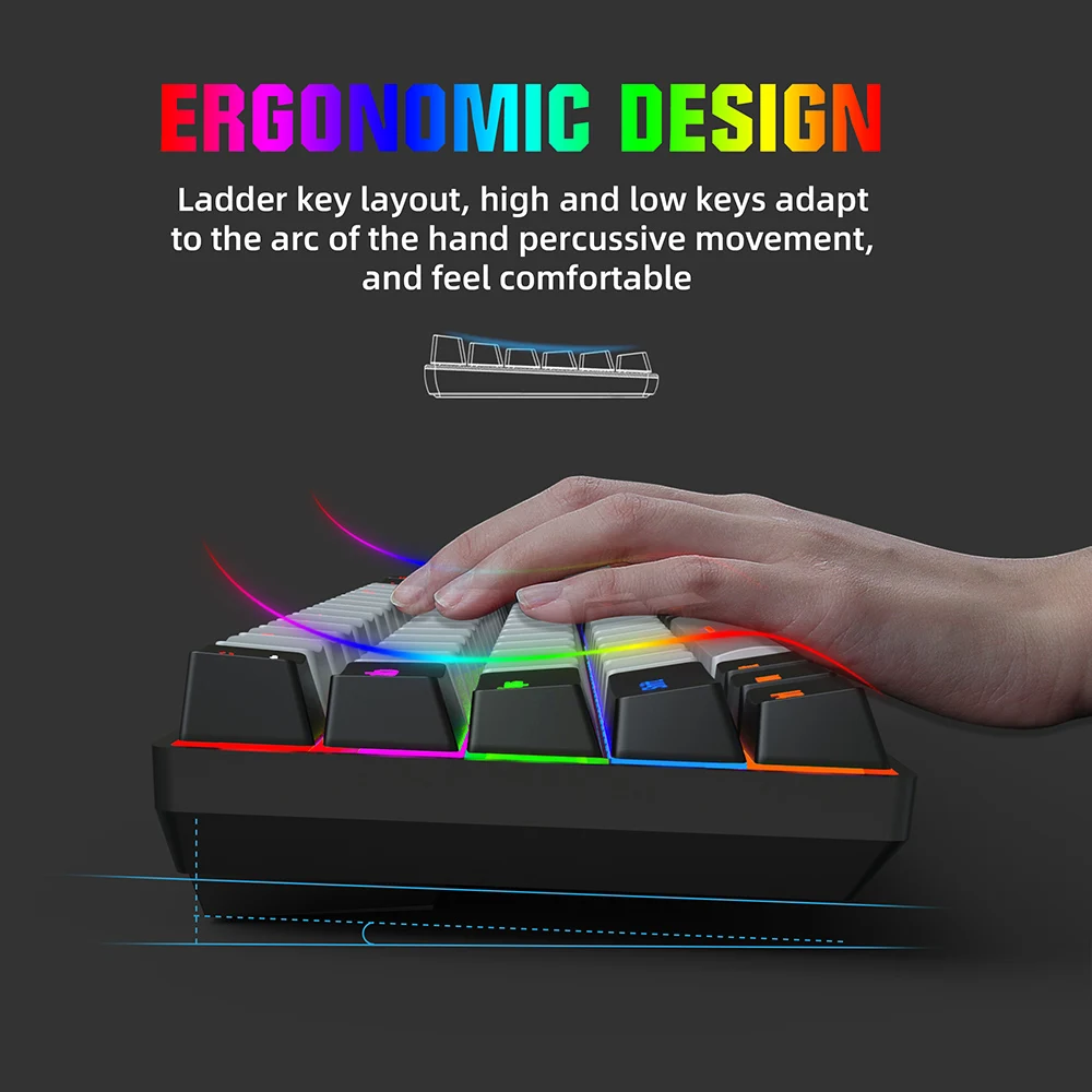 Проводная Механическая клавиатура HXSJ V800 игровая с 68 клавишами RGB со съемным