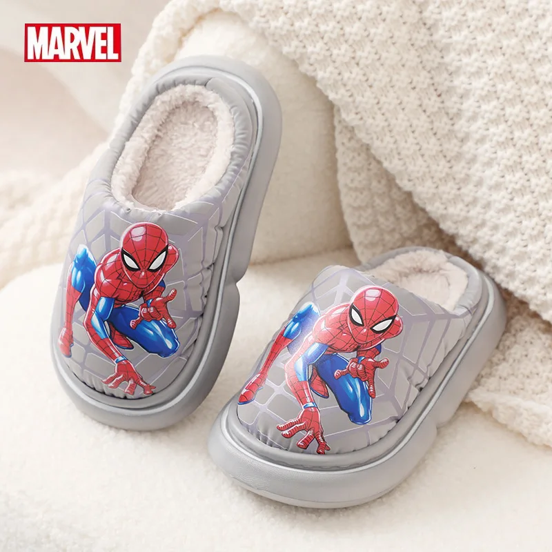 Хлопковые тапочки с рисунком Диснея Человек-паук домашние плюшевые теплые для