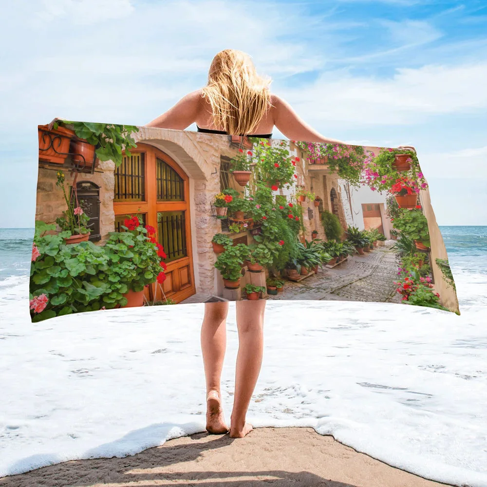 

European Style Alley Street Scenery Quick Dry Towel Large Round Beach Towel For Adult Microfiber Shower Bath Towel