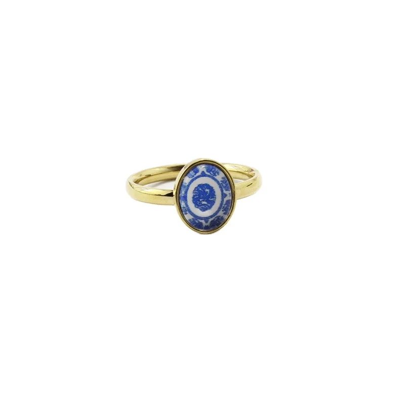 

China Style Blue And White Porcelain Watercolor Painting Rings For Women 316l Stainless Steel Jewelry Wedding Band Anel Feminino