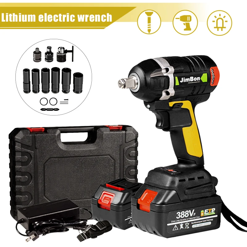 

630N.m 388VF 19800mAh Rechargeable Brushless Cordless Electric Impact Wrench 3in1 Socket Wrench with 2 Li-ion Battery Power Tool