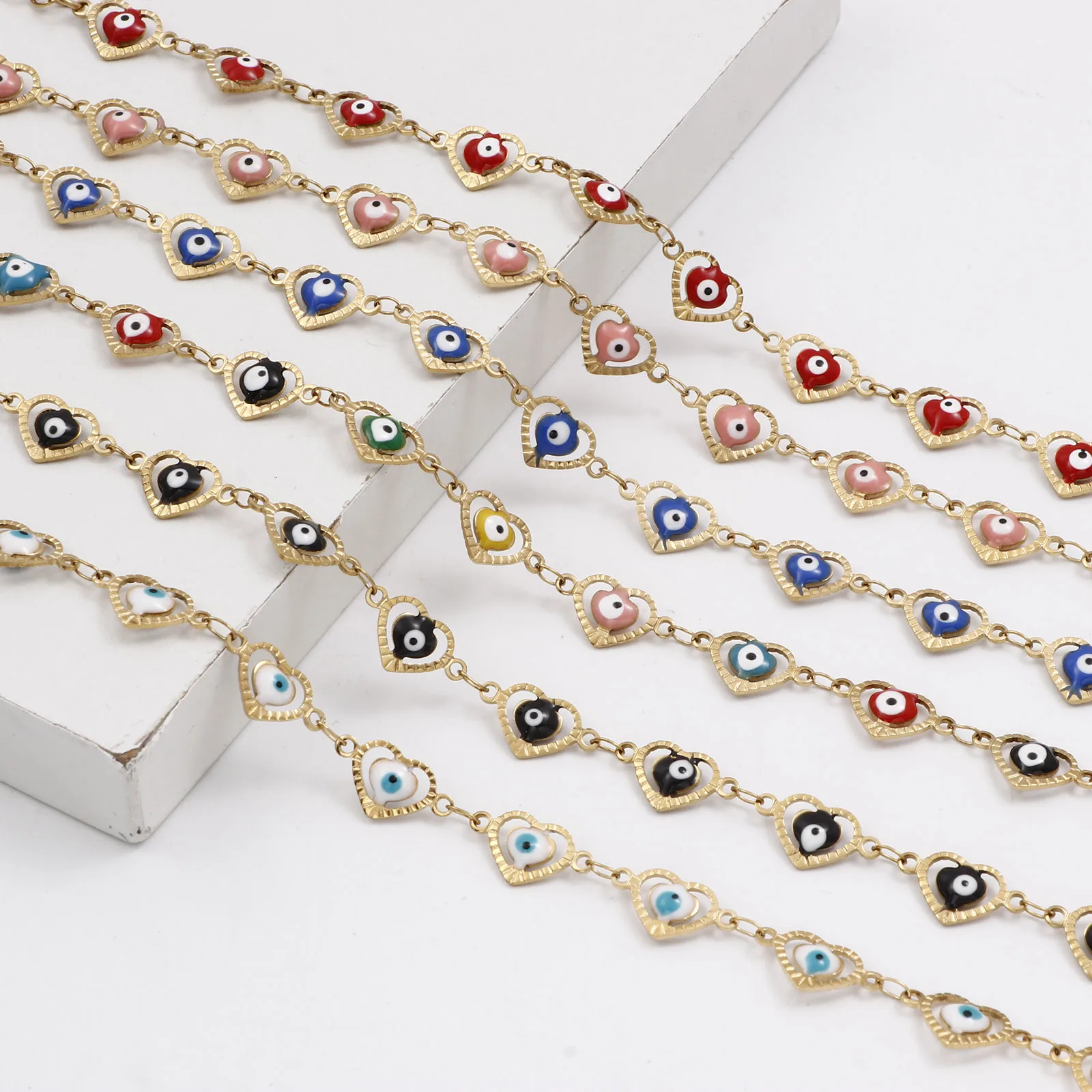 304 Stainless Steel Religious Link Chain Anklet Enamel Evil Eye For Women Summer Beach Foot Show Jewelry 21cm(8 2/8") long, 1 PC