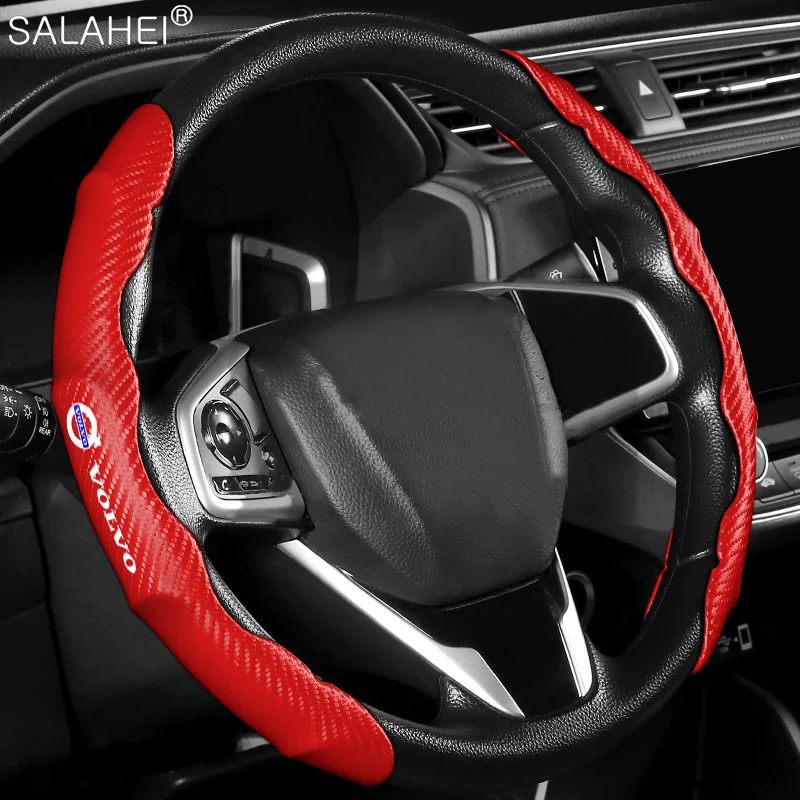 

2PC Car Steering Wheel Cover Accessories Carbon Fiber & Soft Suede Anti Slip For Volvo V40 V50 V60 V70 S40 S60 S60L S70 S80 S90