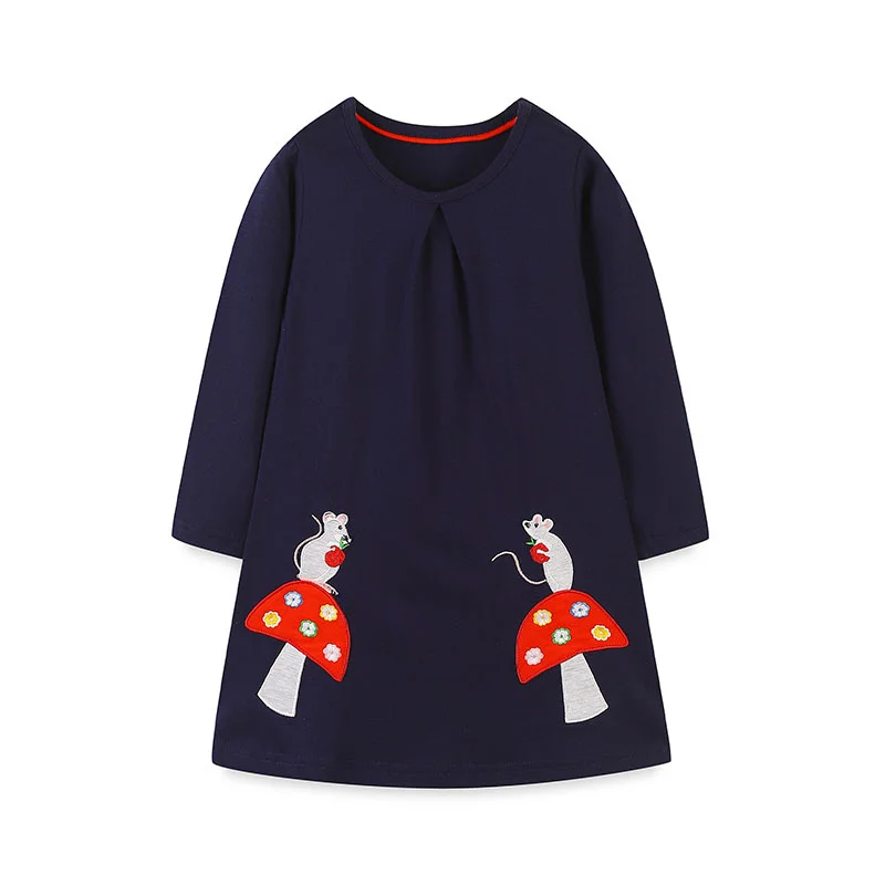 

Jumping Meters 2-7T Long Sleeve Princess Girls Dresses Mouses Applique Children's Clothing Autumn Spring Kids Frocks Party Dress