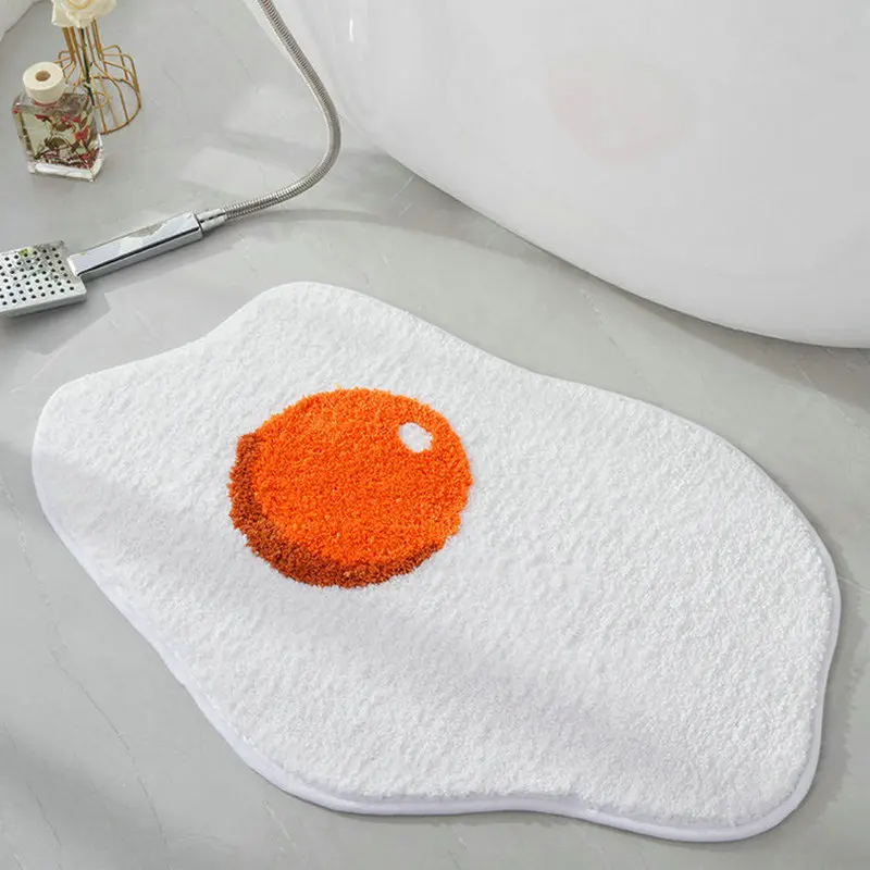

3D Poached Egg Bathroom Mat Super Soft Flocking Carpet Non-slip Absorbent Floor Mat Home Decor Cartoon Room Bedside Area Rug