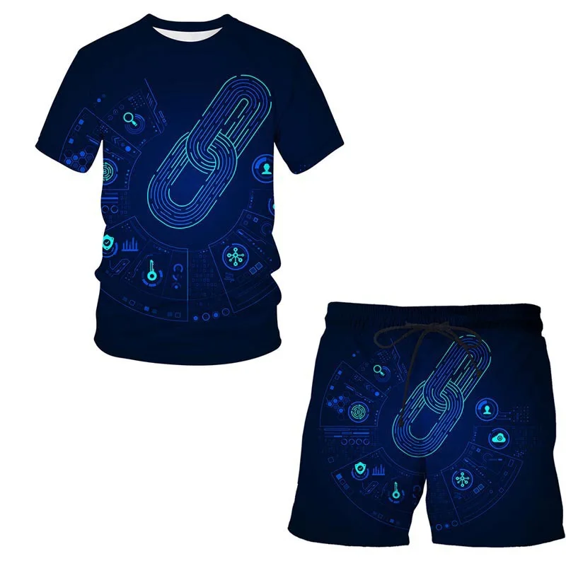 

Summer Men's Tracksuit 2Pcs Set Trend Blue Space 3D Printing Short-Sleeved Sets T-Shirt+Shorts Sportwear Breathable Male Clothes