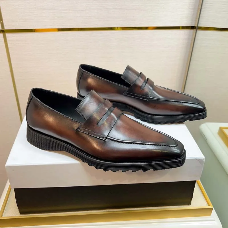 

Luxury Brands Men's Shoes High Quality Retro Classic Dress Footwear For Brown Pointed Leather Oxfords Casual Business Shoes