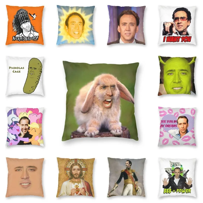 

Nicolas Cage Rabbit Pillow Decorative Funny Meme Luxury Cushion Cover Square Pillowcase Decorative Cushion Decor Decoration