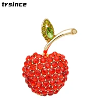 red rhinestone apple brooches for women and children cute fruit brooch pin fashion new years gift jewelry