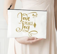 christmas day cosmetic bag print pencil pouch cute love peace joy make up bag merry christmas fashion makeup bags canvas