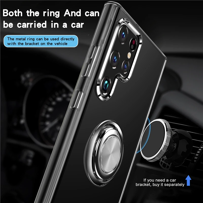 Luxury Transparent Clear Case For Samsung Galaxy S22 S21 S20 Ultra Plus S10 S10E S9 S8 Note 9 Phone With Ring Holder Stand Cover