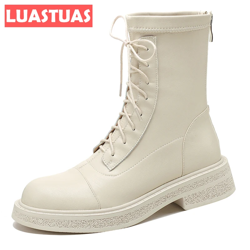 

LuasTuas Real Leather Women Ankle Boots Platform Winter Women Shoes Fashion Casual Ladies Short Boot Footwear Size 34-39