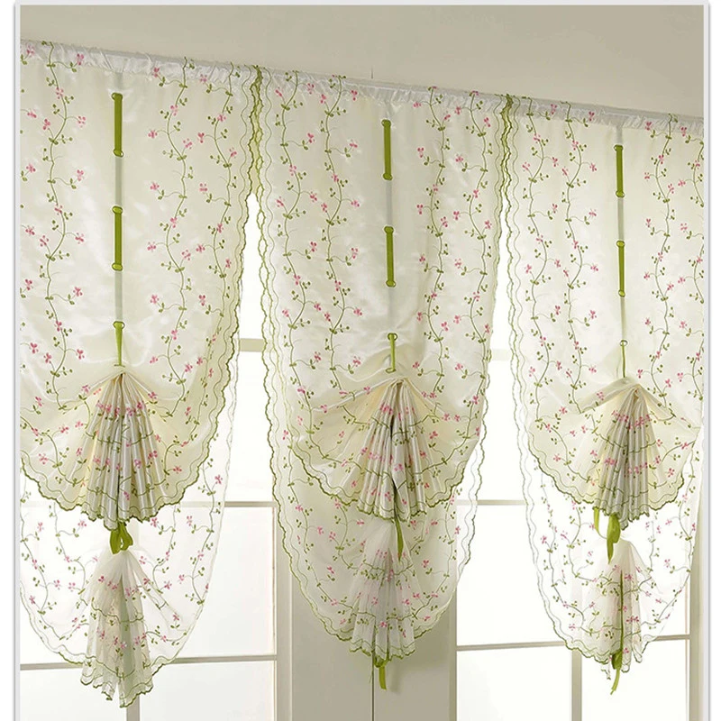 Embroidery Flower White Lace Sheer Curtains Princess Tulle Drapes for Living Room Bedroom Bay Window Door Kitchen Short Curtains