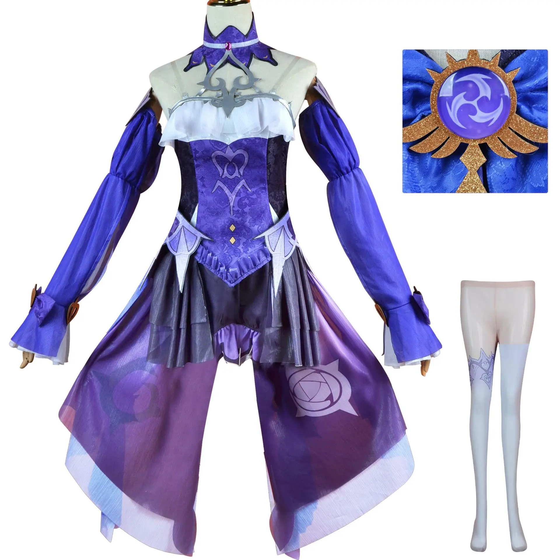 

Genshin Impact Full Set Fischl Cosplay Costume New Skin Ein Immernachtstraum Maid Costume Shoes Wig Anime Halloween Outfit