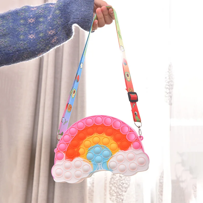 

Bag new trend silicone bag pop it bag rainbow cloud messenger bag