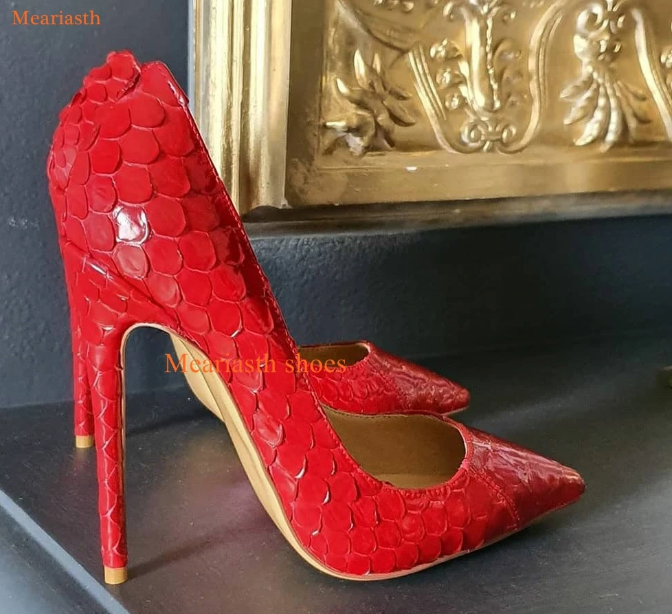 

Meariasth Sexy Women Snakeskin Embossed Extremely High Heel Party wedding Shoes Italian Style Red Fashion Ladies Stilettos Pumps