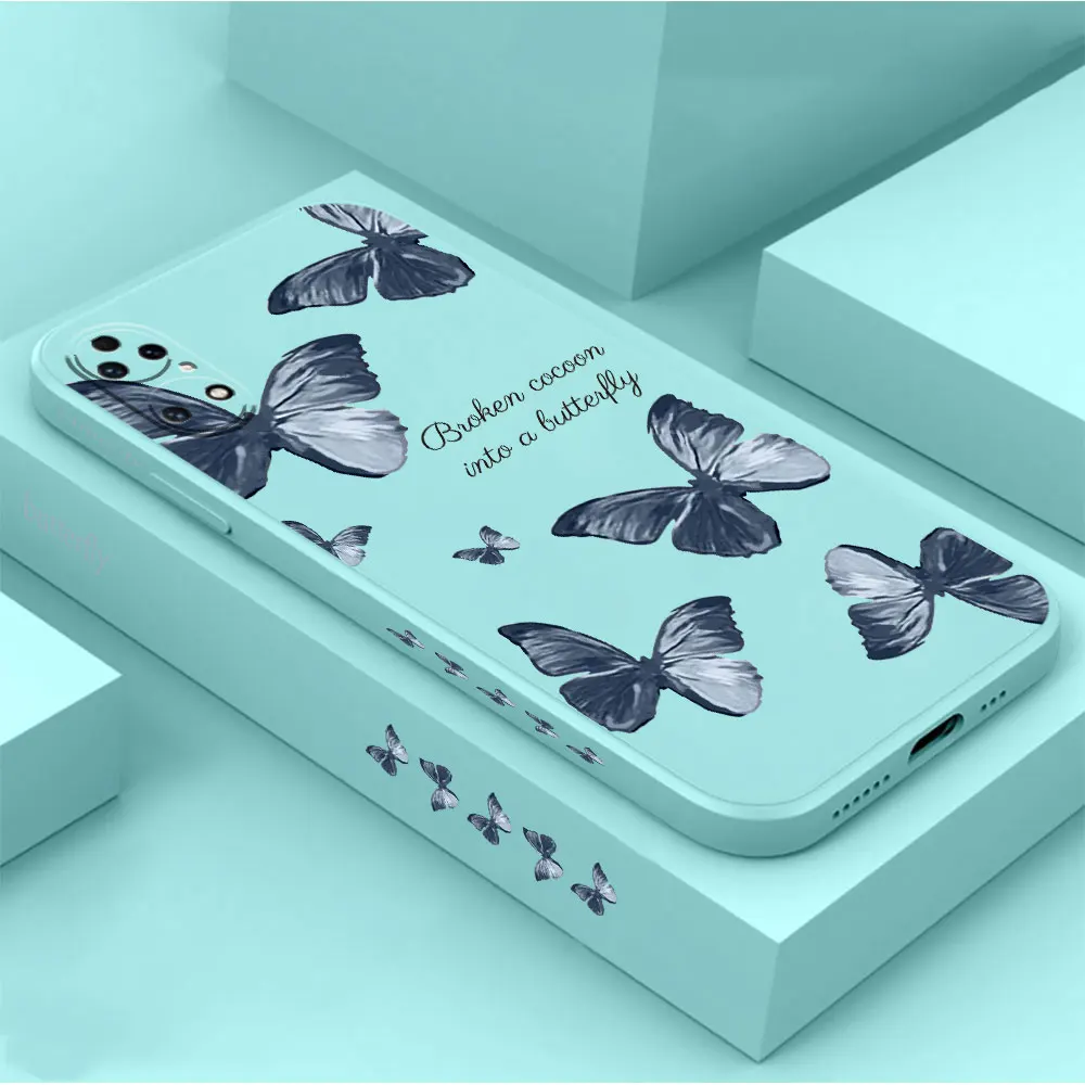 Lovely Red Blue Butterfly Phone Case For Huawei P60 P50 P40 P30 P20 Mate 50 40 30 20 20X 10 Colour Liquid Silicone Cover Funda