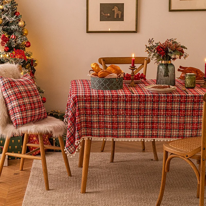 Christmas Snow Globe Tablecloth Plaid Printed End Table Table Dresser Cover Cloth Christmas Decorative Tablecloth Wholesale