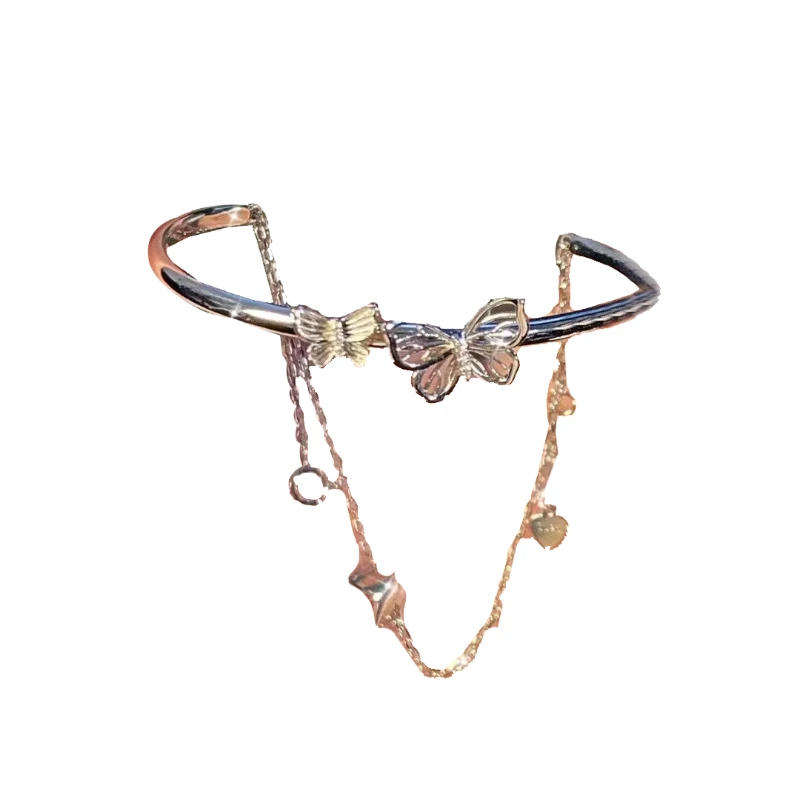 

Double Chain Tassel Open Bracelet for Women Design Sense Sweet Butterfly Bracelets Jewelry Luxury Bangles Wholesale Gifts