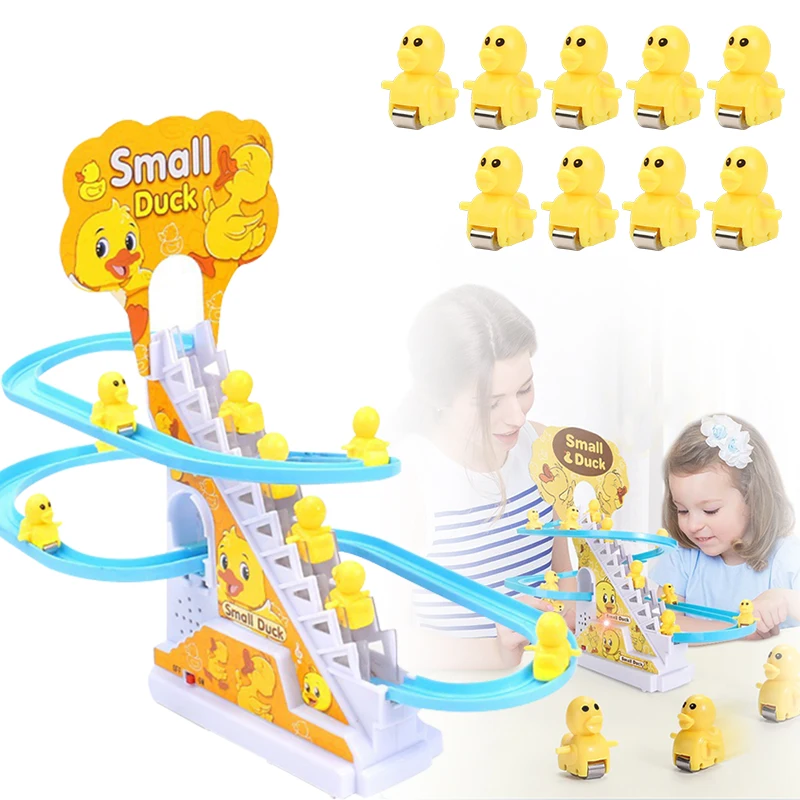 

Забавные детские игрушки электрическая утка подъем лестница трек игрушки мультяшный поезд утка рейка гоночный трек маленькая утка для детей мальчиков девочек подарок