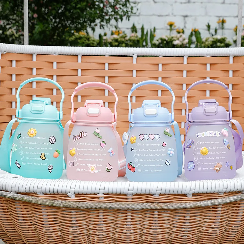 

1300ML Cute Water Bottles for Girls Children School Portable Plastic Drinking Water Bottle with Straw Outdoor Sports Water Cup