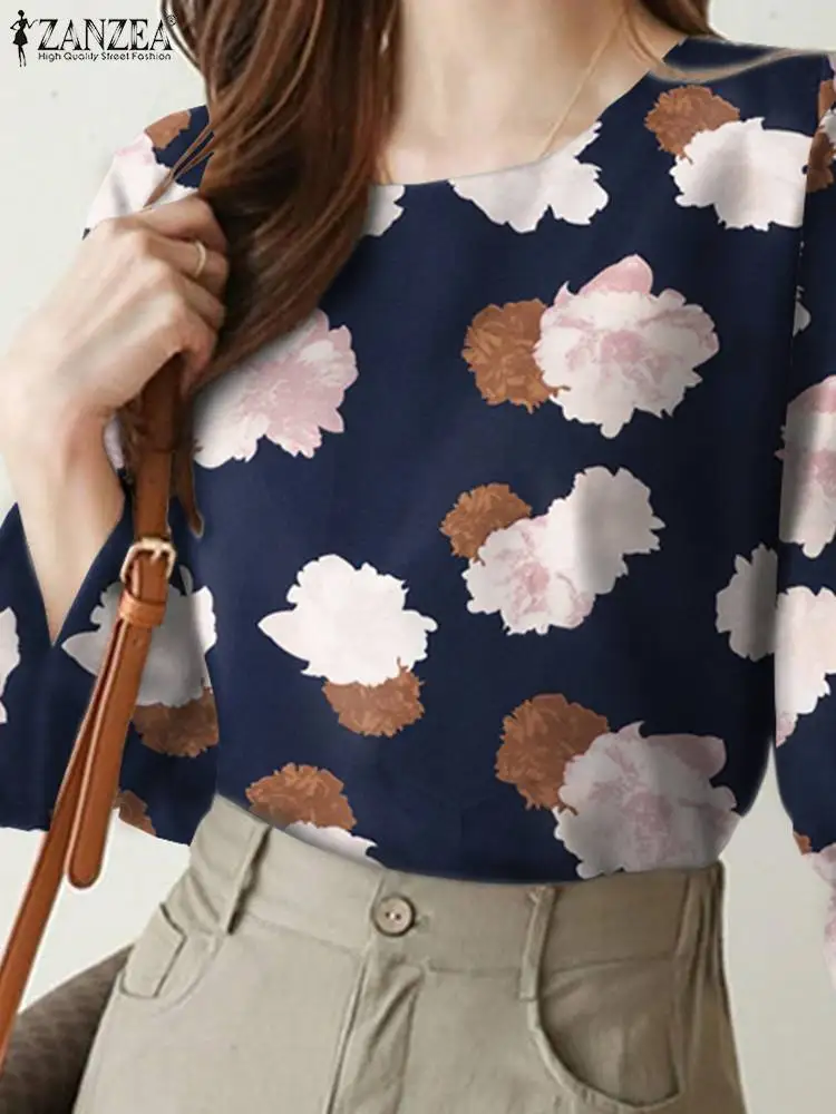 

2023 Spring Summer Women Shirt Retro Floral Printed Blouse 3/4 Sleeve Casual Female Tunic Tops ZANZEA Oversized Chemise Mujer