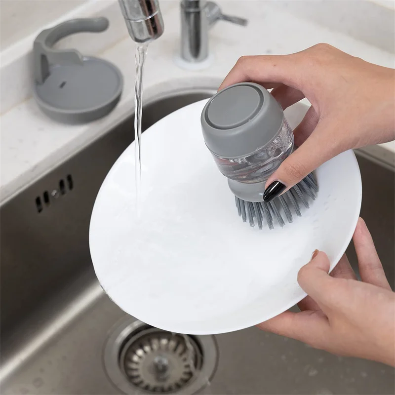 

1PC Cleaning Brushes Dish Washing Tool Soap Dispenser Refillable Pans Cups Bread Bowl Scrubber Kitchen Goods Accessories Gadgets
