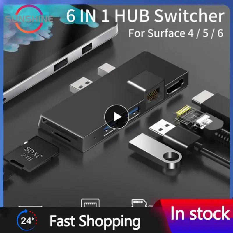 

Aluminum Alloy Usb 3.1 Hub Usb Hub For Microsoft Surface Gigabit Network Converter For Microsoft Surface 4/5/6 6 In 1 Hub