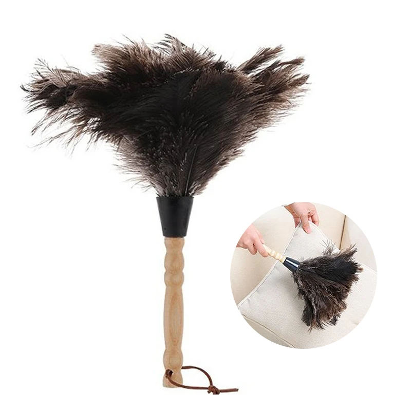

1pc Ostrich Feather Fur Brush Duster Anti-Static Dust Removal Dusters Brush Dust Cleaning Tool Wooden Handle Home Tools