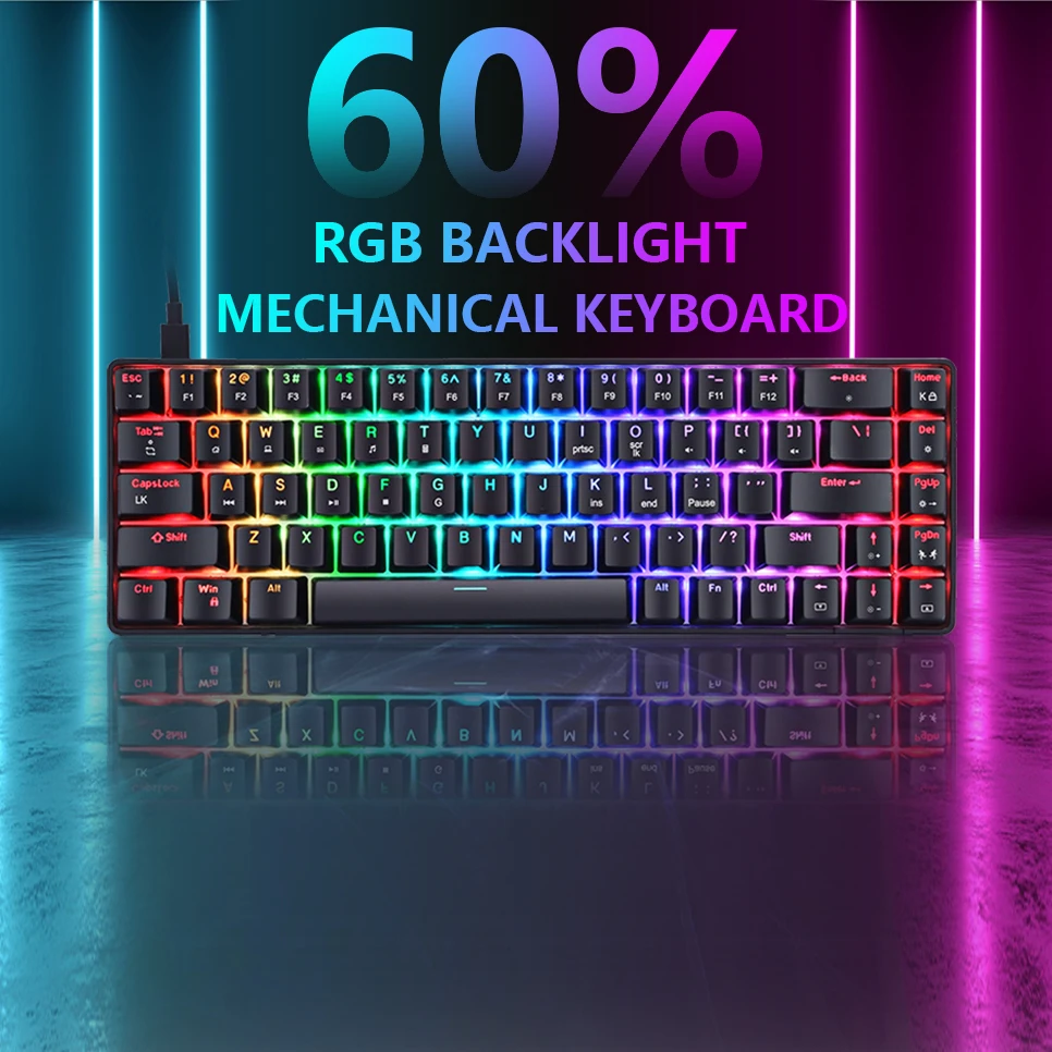 rgb gaming mechanical keyboard wired 68 key small game keyboard led backlight red blue switch for gamer laptop pc computer free global shipping