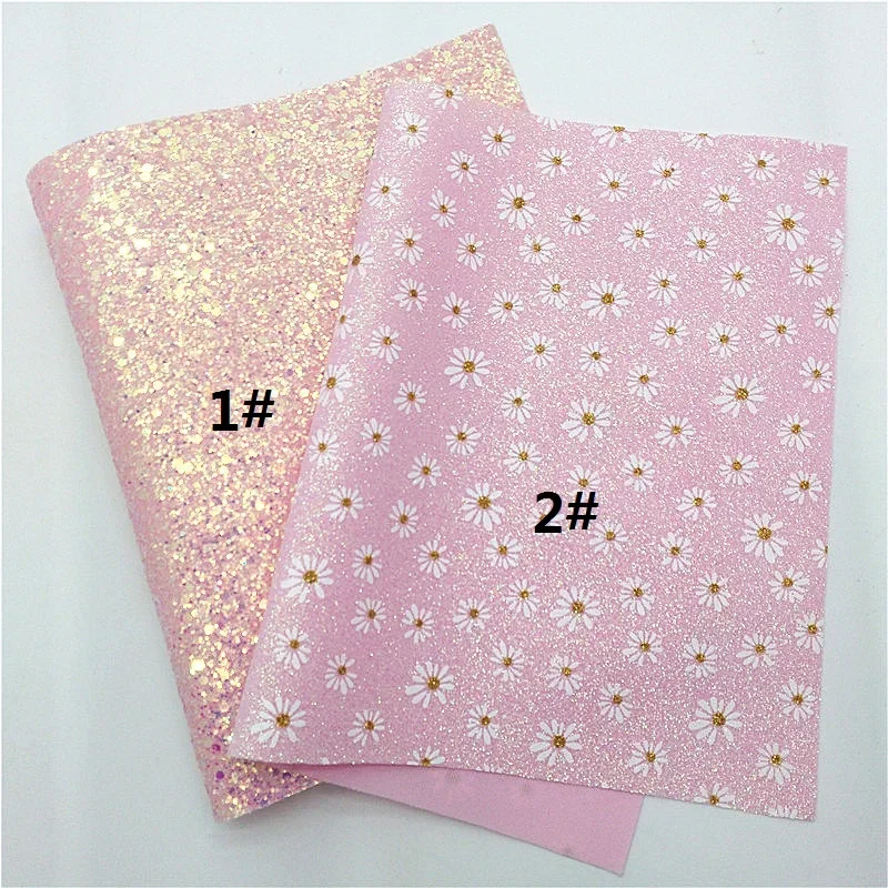 Лист из искусственной кожи с розовыми блестками 21 х29 см Y185