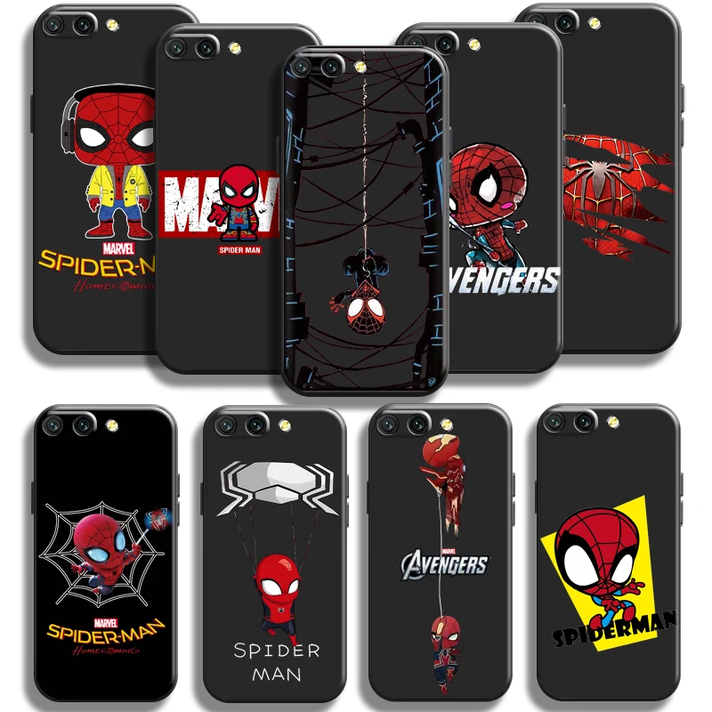 

Marvel Cute Spiderman Phone Case For Xiaomi Mi 11 Pro Mi 11 Lite For Xiaomi 11 11 Ultra Liquid Silicon Carcasa Black Shockproof
