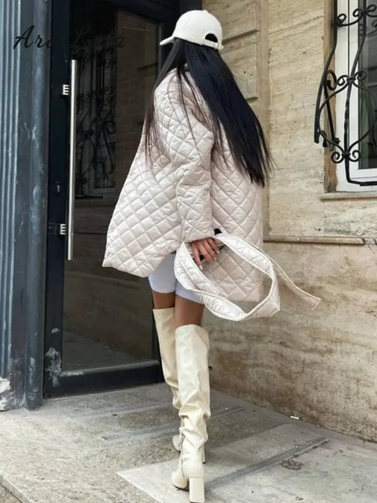 Plaid Long Parkas Winter Down Coat for Women 2022 Warm Puffer Jacket with Belt Casual Slim Cotton Oversize Streetwear Outwear