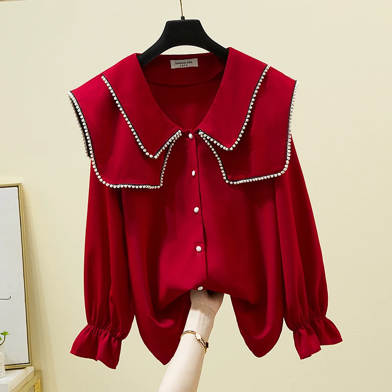 

Женская рубашка с длинным рукавом и воротником в стиле Питер Пэн